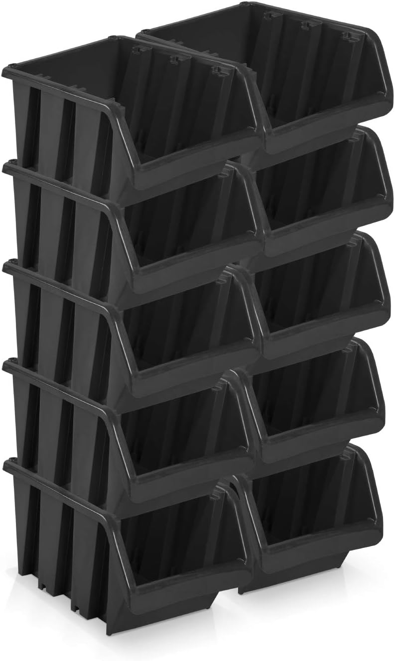 10x Black Storage Boxes Size 4 - 23x16x12cm Plastic Workshop Craft Parts