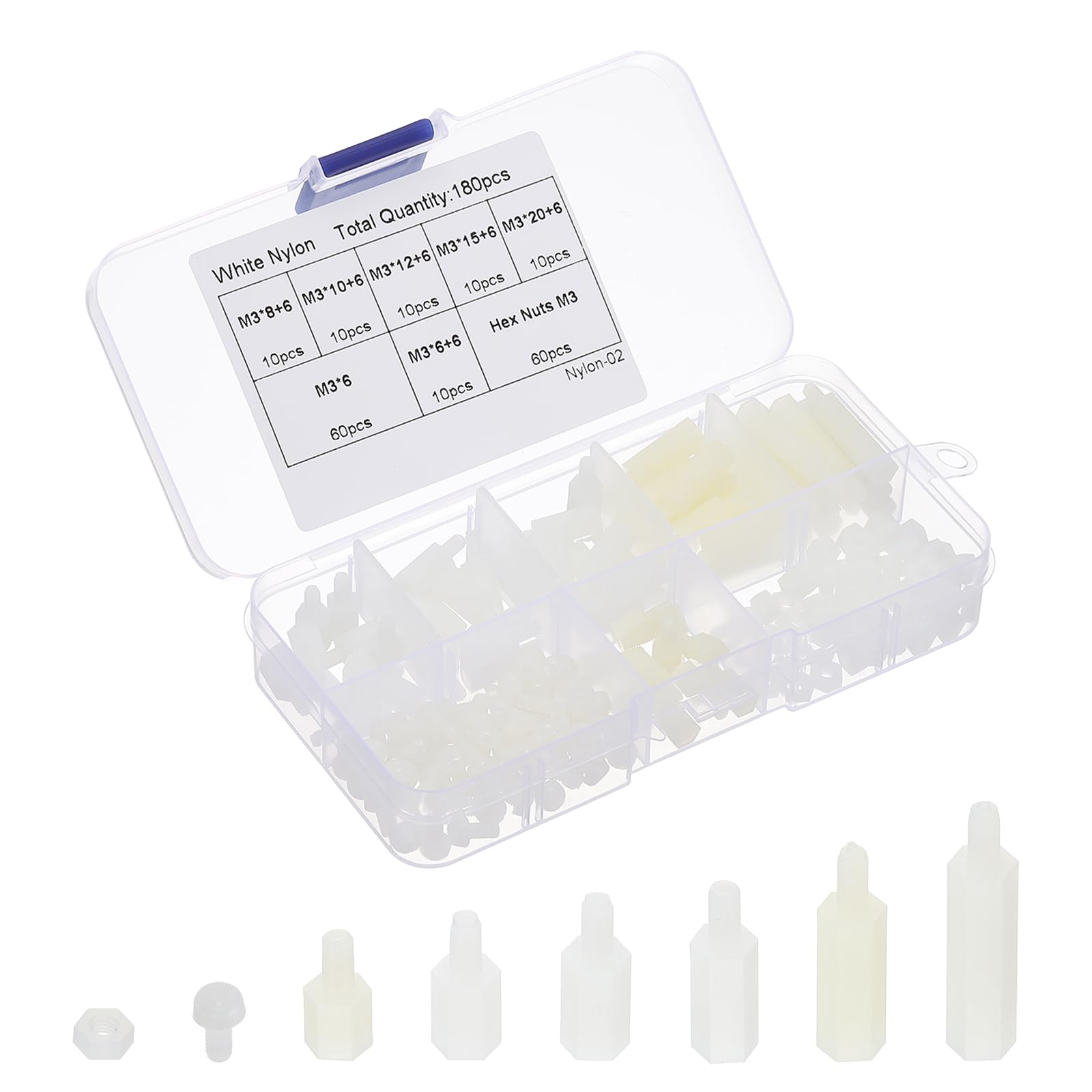 PATIKIL M3 Male Female Nylon Hex Spacer Standoff Kit, 180Pcs Motherboard Standoffs Assortment Kit, Screws Nuts for PCB Motherboard, Circuit Board, White