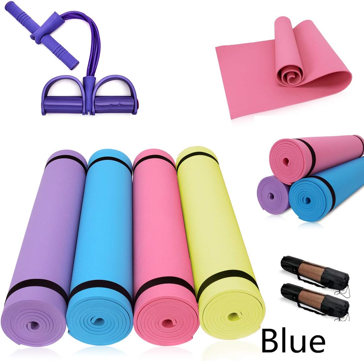 Faxiang Exercise Yoga Mat,Full Set Fitness Yoga Equipment,Folding Gymnastics Mat,Non-Slip Lose Weight Waterproof Moisture-Proof,with Resistance Band Strap and Yoga Mat Bag