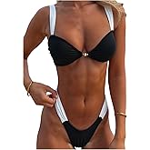SOLY HUX Women's Bikini Swimsuits 2 Piece High Cut Cheeky Thong Bathing Suits Resort Wear