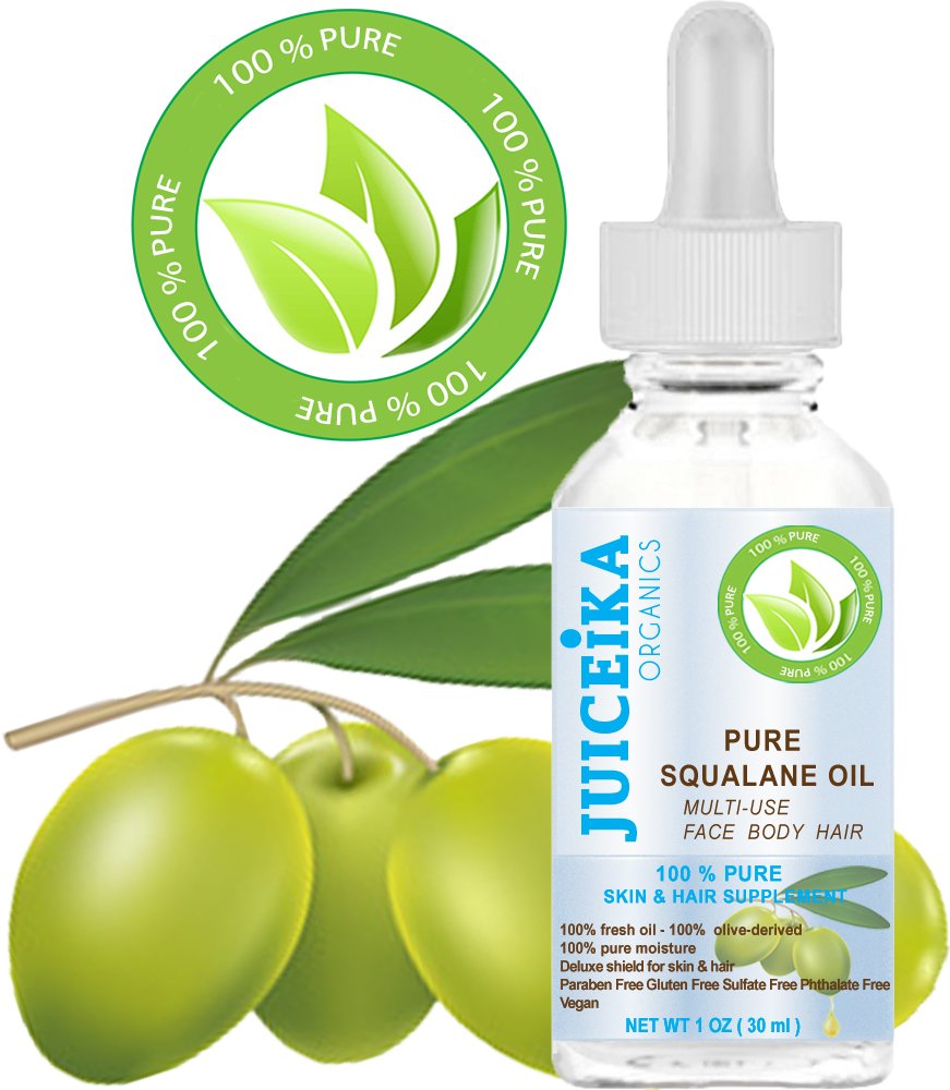 PURE SQUALANE OIL 100% Pure Moisturizer for Face, Body, Hair, Lip and Nail Care. 1 Fl.oz.- 30 ml. by Juiceika Organic