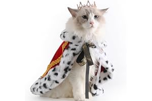 Lovelyshop Pet Serial Majestic Dog/Cat Costume Collection with Lux Velvet Cloak and Gold Pearl Crown Set for Halloween,King Queen Prince and Princess Cosplay-S