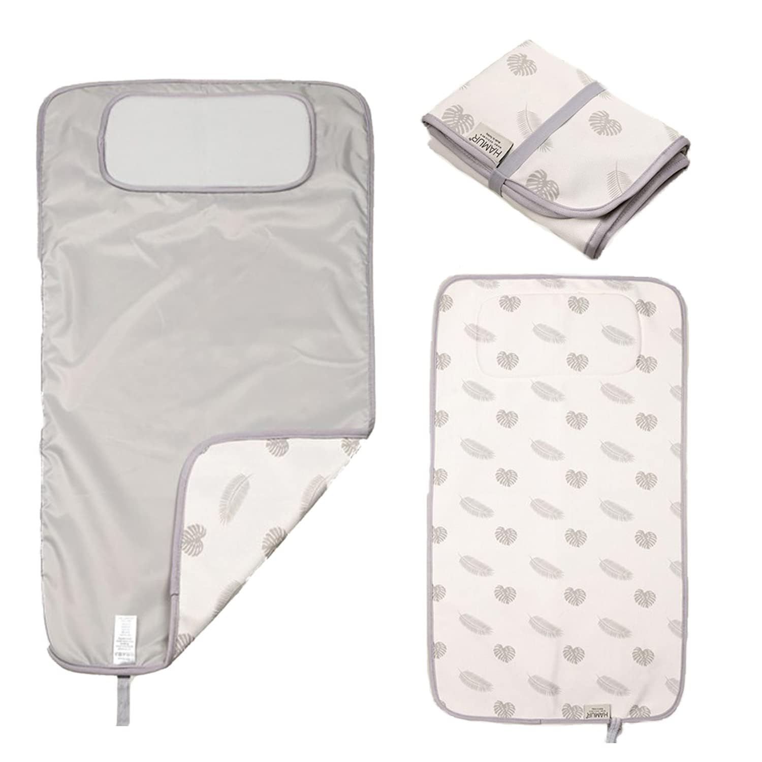 HAMUR HOME Premium Foldable Changing Mat Waterproof 40 x 70cm Non-Toxic Reusable Baby Changing Mat Travel, Toddler Diaper Changing Mats, Machine Washable (Leaves)