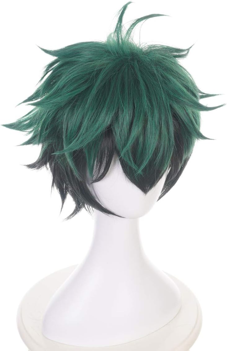 Topcosplay Anime Cosplay Wig Unisex Short Green Black Mixed Wigs for Halloween Costume, Izuku Midoriya - Image 4