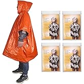 Tiatbxi 4-Pack Emergency Poncho Orange/Reflective Silver, Reversible Hood Windproof Rainwear with Thermal Mylar Heat Retention, Camping Kits Road Emergencies Storms & Hiking Essential (47” x 39”)