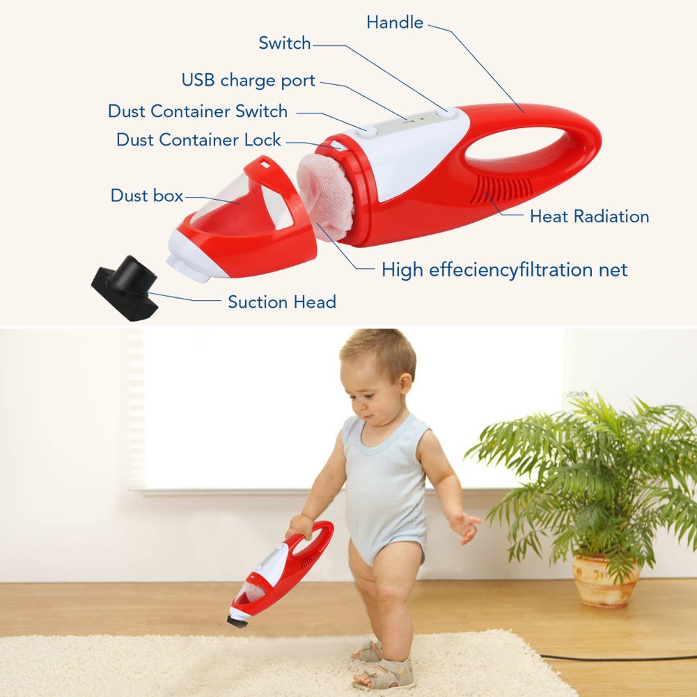EVERTOP Ultra-light Mini Car Dustbuster Cordless Handheld Vacuum Cleaner, 1.5KPA Powerful Suction & Long Running-time, Upgraded Version (Red)
