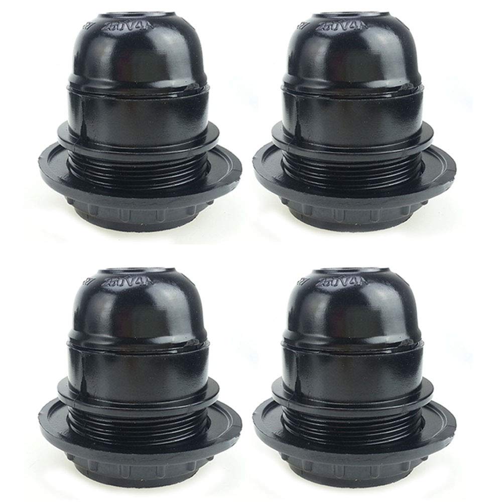 Knowing 4Pcs E27 Socket Lamp Bulb Holders, Aluminum, Black, 250V 4A, Medium