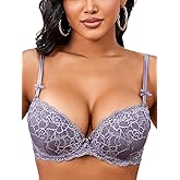 IHOIU Women's Lace Push Up Bra Padded Add 2 Cups Underwire Support Full Coverage Plunge Everyday Lift Bras