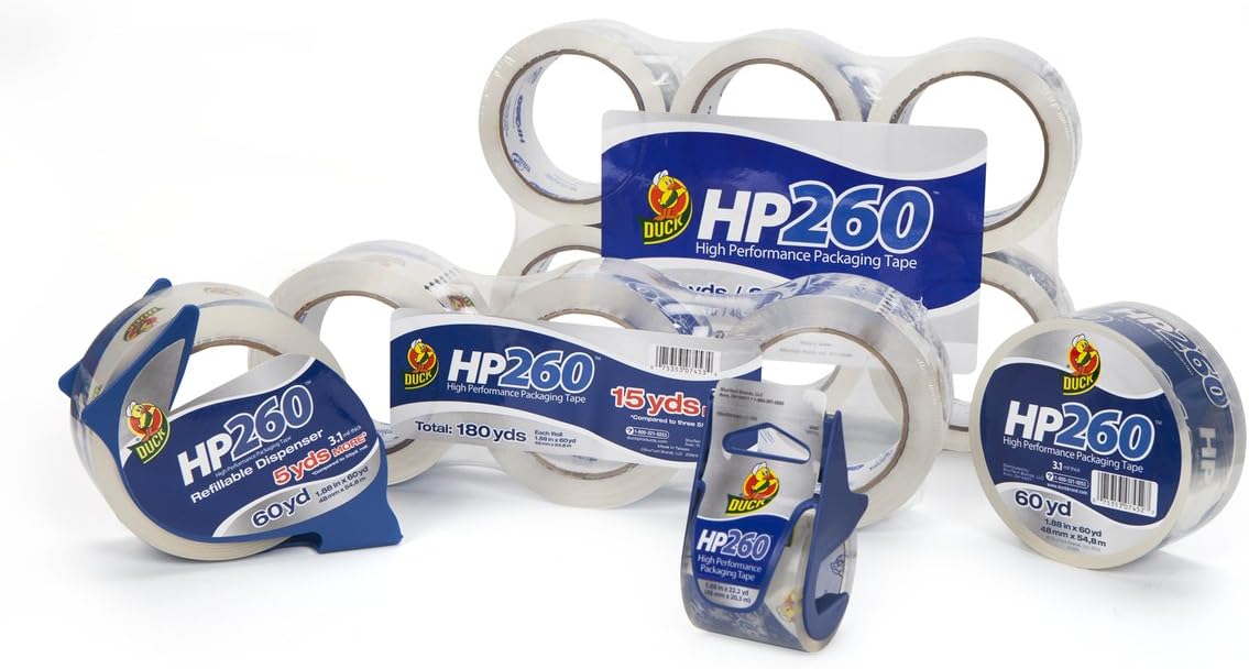 Duck Brand HP260 High Performance Packaging Tape with Dispenser, 1.88 Inches x 22.2 Yards, Clear (920352) : Packing Tape : Office Products