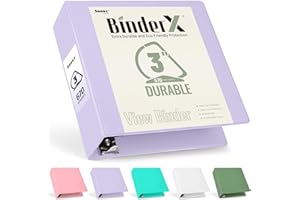 Sooez BinderX Extra Durable 3 Inch 3 Ring Binder, D-Ring Large Binders, Holds 670 Sheets of 8.5x11 Paper, Customizable View Cover with 2 Inside Pockets, School & Office Supplies, Lavender