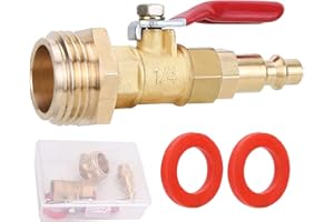 CPWUFIYD RV Winterize Blowout Adapter Kit - 1/4" Male Quick Connect Plug and 3/4" Male GHT Thread, Wintering Quick Fitting with Ball Valve and 2 Pcs Washers for Winterize RV Boat Camper Trailer