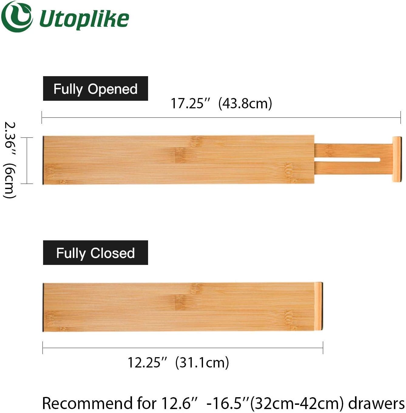 Utoplike 4 pcs Bamboo Kitchen Drawer Dividers(12.25-17.25IN),Adjustable Drawer Organizers,Spring Loaded,Works in Kitchen,Dresser,Bathroom,Bedroom,Baby Drawer,Desk: Home & Kitchen