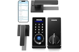 Philips Smart Lock with Handles, Keyless Entry Door Lock Set, Smart Door Lock with 2 Level Handles, Digital Keypad Deadbolt for Front Door, App Fingerprint PIN Code Unlocking, Auto Locking
