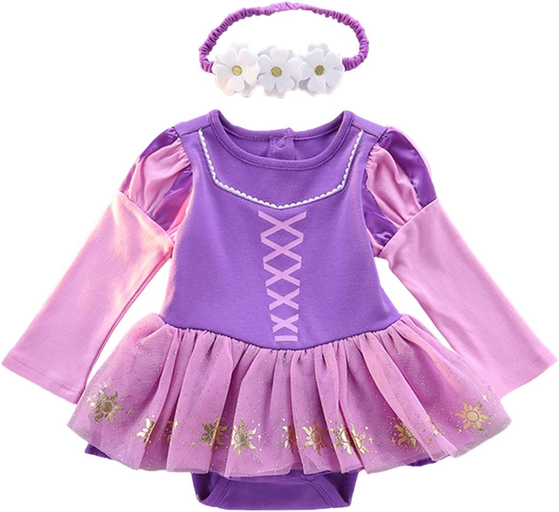 MYRISAM Halloween Costumes for Baby Toddler Girls Snow White Mermaid Belle Sofia Princess Birthday Bodysuit Romper Tutu Dress w/Headband