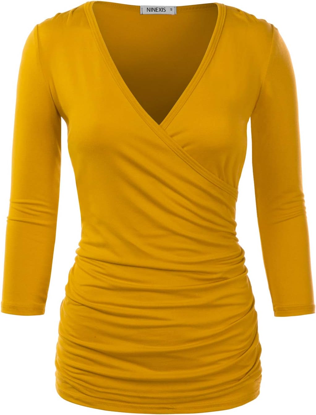 NINEXIS Womens Long Sleeve Crossover Side Wrap Surplice Casual Top