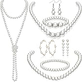 Aurelema 8 Pcs Pearl Necklace and Earrings Set for Women 1920s Costume Jewelry Bracelet Set for Wedding Birthdays Gifts