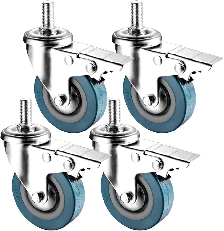 4X Casters Wheels Threaded Stem Caster (M10/M12) PVC Wheel/Industrial with Brakes Castors Wheel