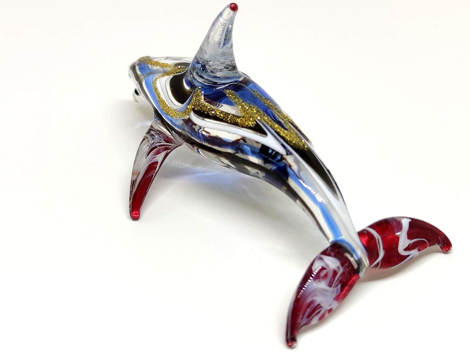 Sansukjai Dolphin Figurines Animals Hand Blown Glass Art Collectible Gift Home Decorate 4", Red Blue: Kitchen & Dining