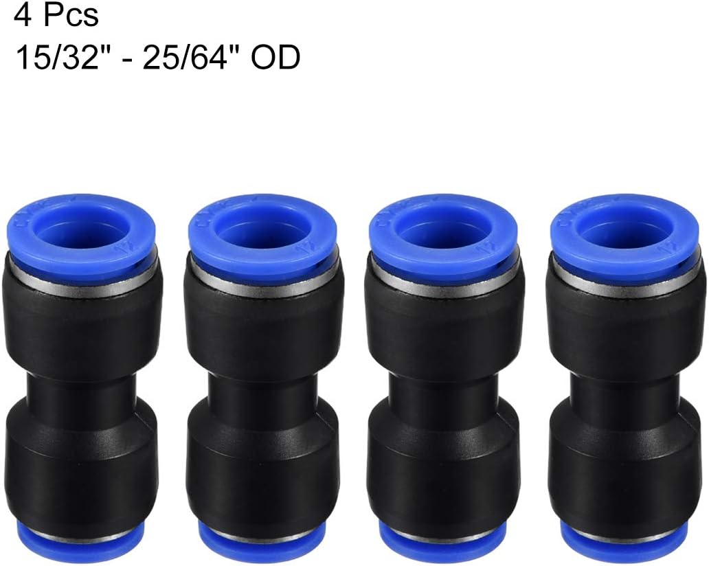 sourcing map 4pcs Push to Connect Fittings Tube Connect 15/32" to 25/64" OD Reducing Straight Union Push Fit Fittings Tube Fittings Push Lock Blue - Image 4