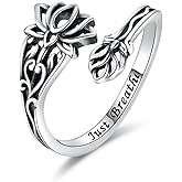 zaxsj Just Breathe Lotus Spoon Rings 925 Sterling Silver Adjustable Thumb Ring Inspirational Lotus Ring Encouragement Jewelry Gift for Women