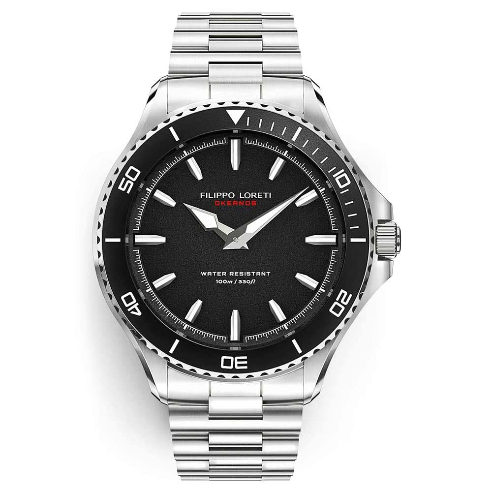 Filippo LORETI Okeanos Men’s Dive Watch, Italian Design Men’s Wrist Watch, Stainless Steel 42mm 100M Water Resistant, Sapphire Glass Watch for Men, Miyota Movement, Black Dial