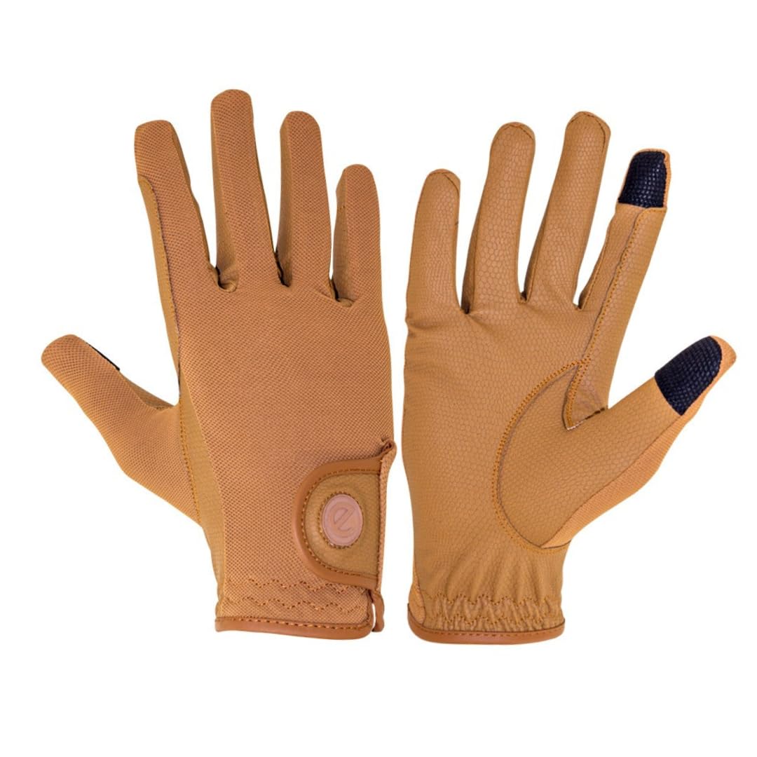 eGlove - eQUEST GripPro X-LITE Horse Riding Gloves - Lightweight, Breathable, Grippy Non-Slip Material - Comfort Mesh Back - Touchscreen Gloves (CARAMEL - PLAIN CUFF, XS)