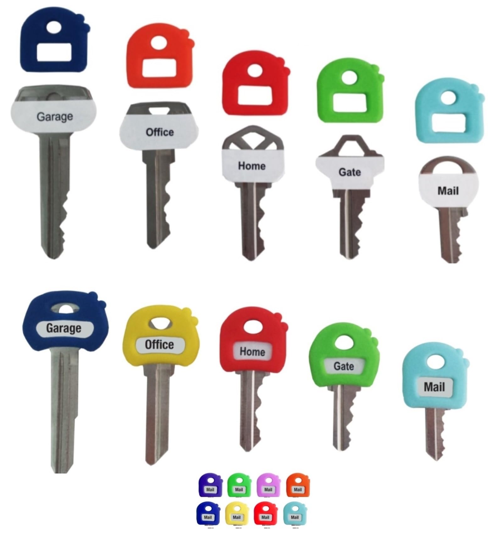 Photo 1 of Label-Label Key Cap Covers. Free Key Chain and Labels. Stretchy Material. One Size fits Most Keys. Blank & Printed Labels (Multi-Colored 8 pk)