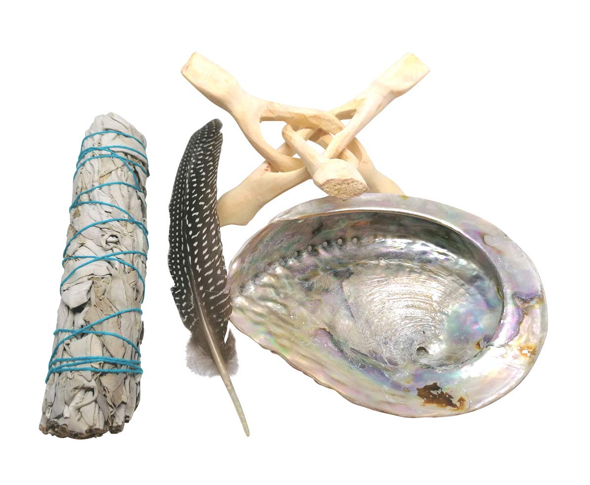 Smudge Stick Kits - Incense - Meditation - Mindfulness - Native American - Spiritual (Abalone, Stand, White Sage and Feather)