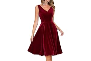 Dressystar Women's V Neck Velvet Dress Flared A-line Cocktail Party Dresses for Women Short Formal Wedding Guest Dress