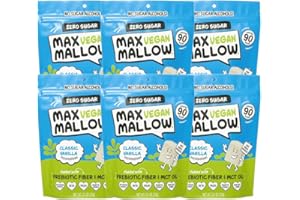 KNOW BRAINER Max Mallow Sugar Free Vegan Marshmallows - Keto-Friendly, Deliciously Fluffy Treats Perfect for S'mores, Hot Chocolate, Baking with Zero Sugar, Marshmallows for smores Zero Sugar Marshmallow 6 Pack