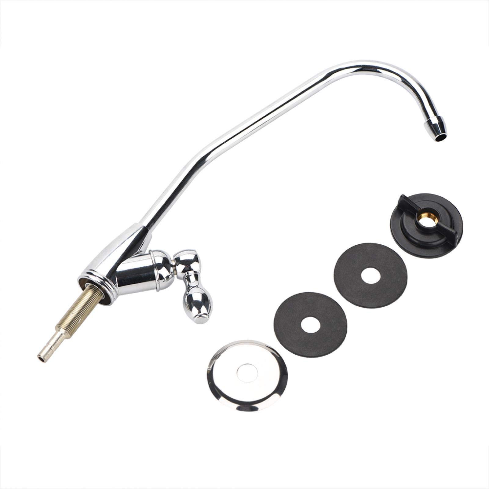 Faucet Tap, 1/4'' Zinc Alloy 360° Rotation Goose Neck Kitchen Faucet Chrome Reverse Osmosis Ro Drinking Water Filter