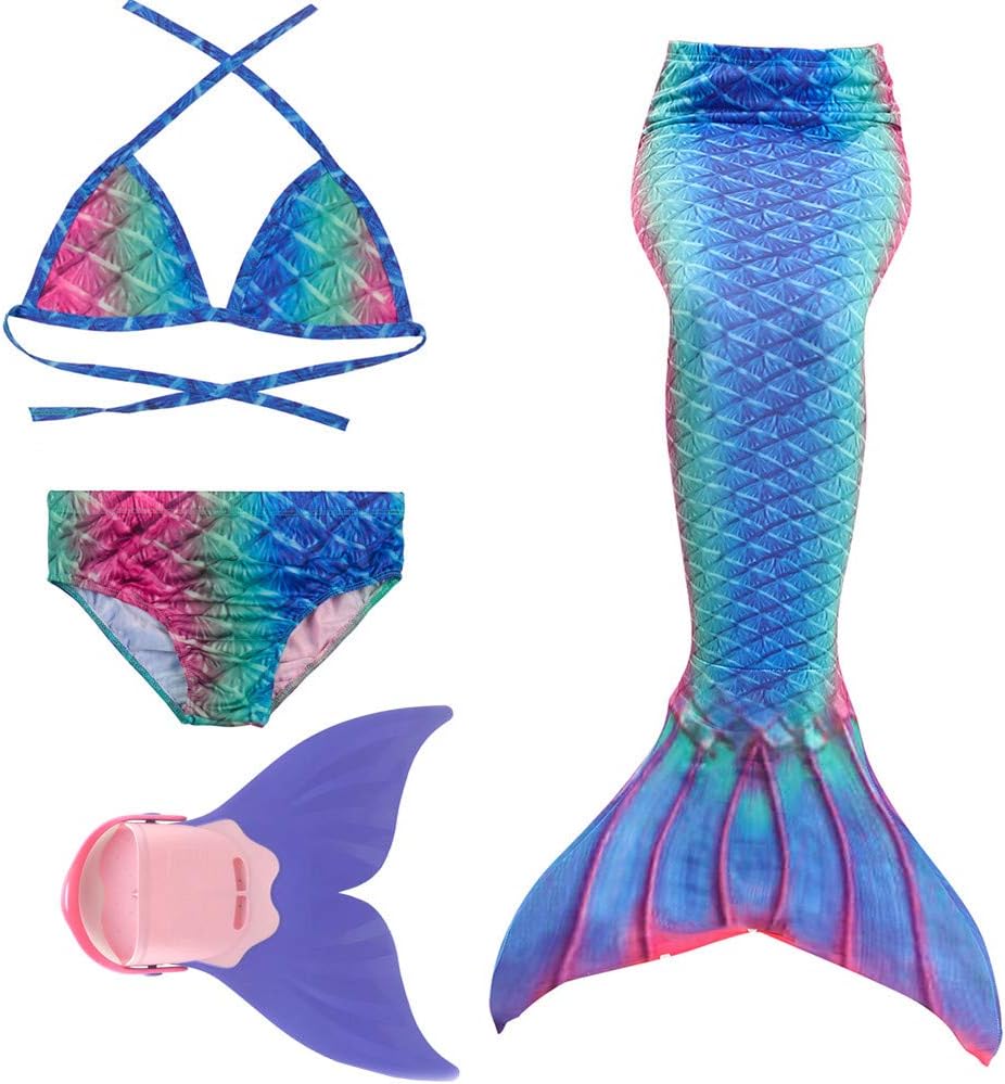 Rainbow Swimmable Mermaid Tail Bikini Sets Monofin Swimware Girls Kids Cospaly Gift