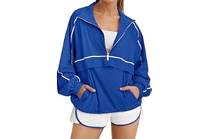 Fisoew Quarter Zip Pullover Women Lightweight Windbreaker Jacket Oversized Sweatshirt Workout Athletic Pullover