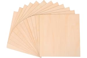 POJAH 12 Pack Basswood Sheets for Crafts,12 x 12 x 1/8 Inch- 3mm Thick Plywood Sheets with Smooth Surfaces, Squares Bass Wood Boards for Laser Cutting, Wood Burning, Architectural Models, Staining