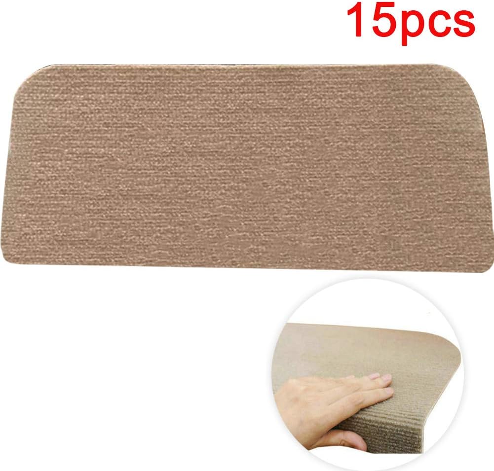 KIKTS Stair Treads Carpet 15 Pack,Self-Adhesive Stair Treads Rug/Mats Carpet Non Slip Needle Punch Suitable for Most Hard Stair Surfaces Baby/Elder/Pet Safety,65X20x4cm