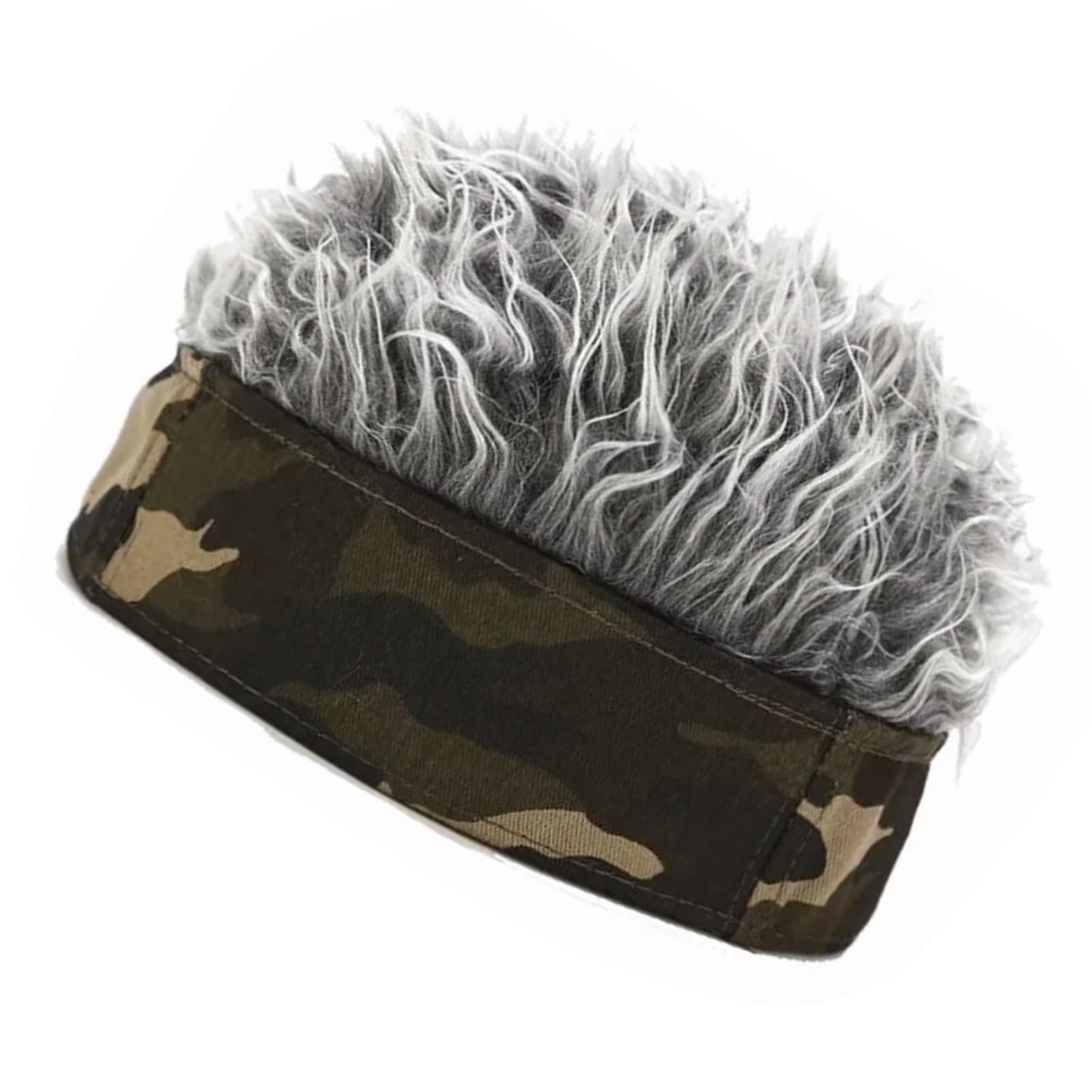 Men Artificial Wig Hat Camouflage Grey Color Size Adjust Short Hair Wig Headband