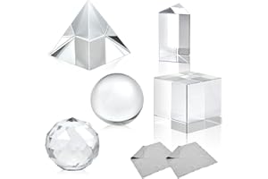Akamino 5 Pack K9 Optical Crystal Photography Prism Set,50mm Lens Ball/50 mm Cube/50mm Triangular Prism/50mm Prism Pyramid/ 50mm Crystal Ball for Teaching, Playing, Photography (with 2Pcs Wipe Cloth)
