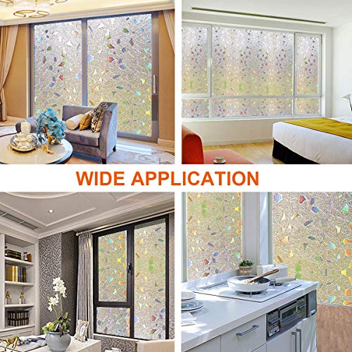 ACMETOP Window Film, Non-Adhesive Window Privacy Film, Heat Control Anti UV Window Stickers, Flower Pattern Static Cling Window Film for Kitchen, Office, Living Room, 17.5 Inch by 78.7 Inch (3D)
