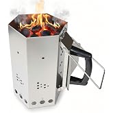 KU-koruo Stainless Steel Charcoal Chimney Starter with Ergonomic Handles | Hexagonal Design, Quick Fire Lighting for Grilling and BBQ, Large capacity-13" height, Heat-Resistant 302℉ Bakelite Handle