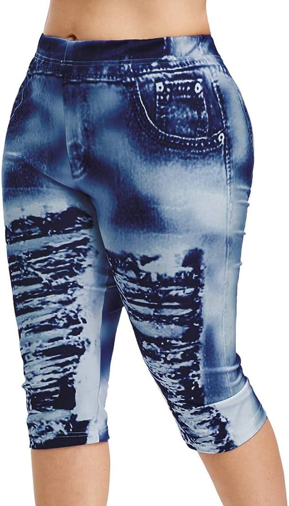 FKSESG Yoga Pants Women High Waist Yoga Pants Plus Size 3D Ripped Jean Print Legging