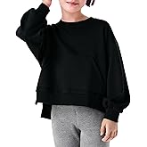 Hvididan Girls Sweatshirts Pullover Tops Oversized Crew Neck Girls Casual Long Sleeve Shirts with Kangaroo Pocket, 5-14Y