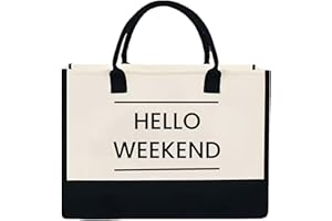 JOLLQUE Hello Weekend Beach Tote Bag, Large Waterproof Travel Foldable Canvas Handbag Purse, Summer Shoulder Bags for Women