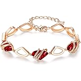 Leafael Wish Stone Link Charm Bracelet with Birthstone Crystals, Rose Gold Plated or Silver-tone, 7"+2"