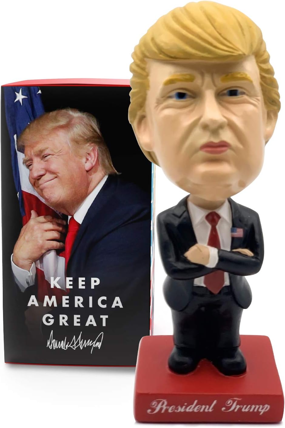 President Donald Trump Bobblehead | Mini Size w/ Nodding Head | Carefully Hand Painted | Includes Vehicle Dashboard Kit