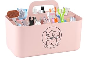 Brabtod 5-Compartment Pink Dog Stuff Storage Caddy for Grooming Supplies, Portable Organizer with Handle