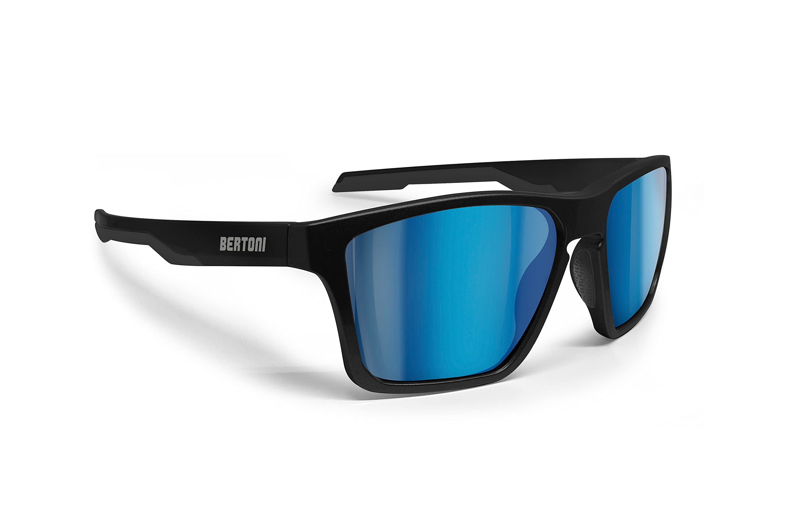 BERTONI Sport Polarized Sunglasses for Men Women in TR90 100% UV Block mod. Fulvio (Matt Black - Polarized Blue Mirror Lenses)