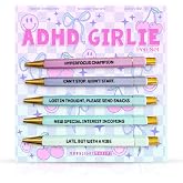 Moonlight Makers Set of 5 Ballpoint Pens Black Ink, ADHD Girlie, Packaging | Engraved Funny Pens for Adults, Appreciation Adult Gifts, Ideal Desk Decor for Work and Office Desk, Cute Packaging, Girlie