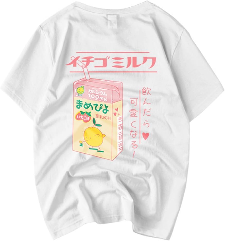 Packitcute Womens Cotton Crewneck T Shirts Japanese Style Cute Cartoon Print Soft Casual Short Sleeve Shirts for Summer