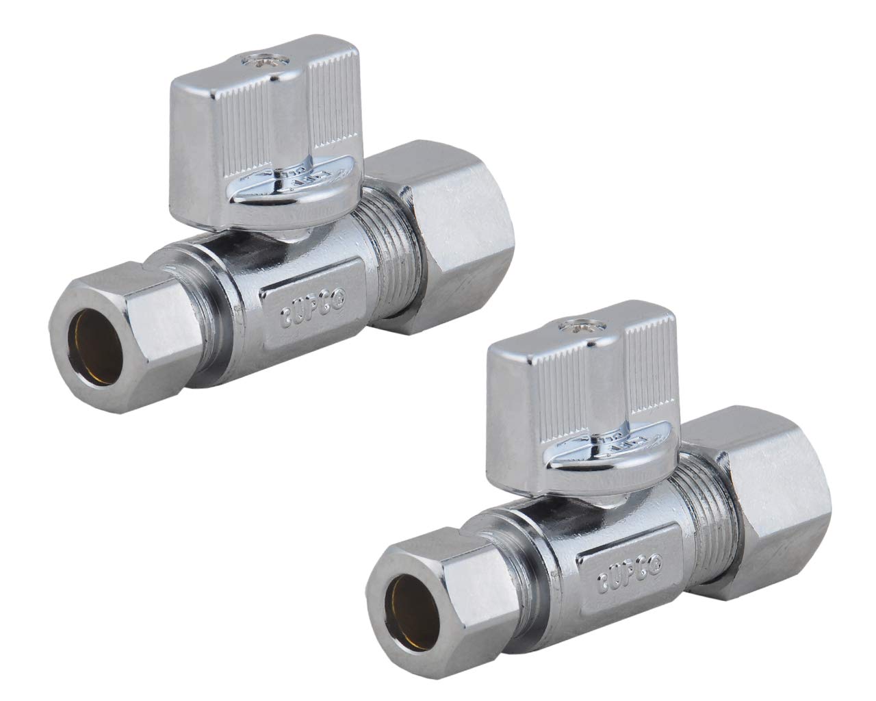 Photo 1 of LD Valve -1/4 Turn Straight Stop Valve 1/2-in OD X 3/8-in OD Compression,Quarter Turn LF Brass Chrome Plated Str Shut Off Water Supply Stop for Faucet or Toilet Installation (2-Pack)