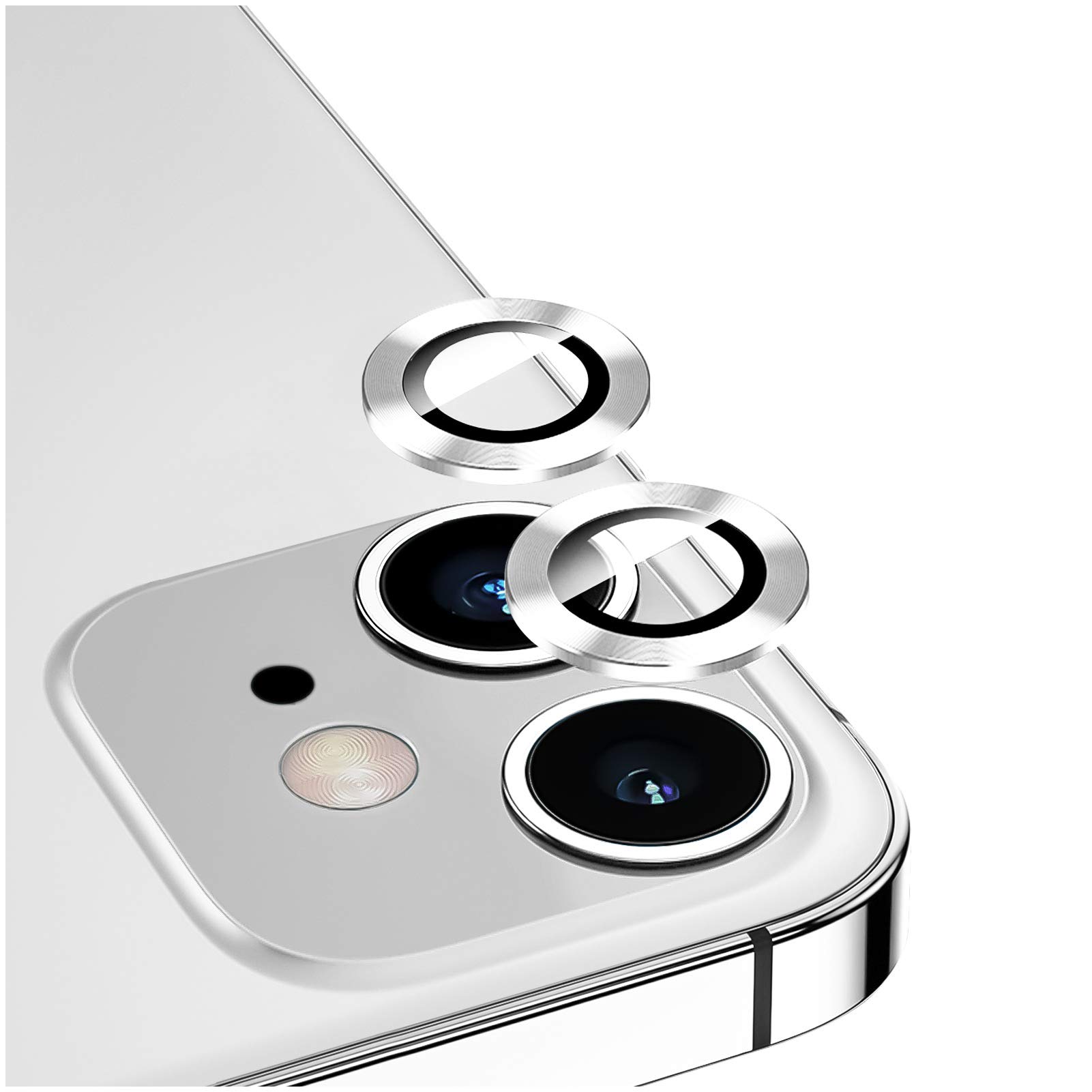 DIKKAR Camera Lens Protector for iPhone 12/12Mini, Anti-Scratch HD Tempered Glass Aluminum Alloy Back Camera Protector Sticker,Easy Installation Metal Ring Circle Lens Screen Cover Film (Silver)